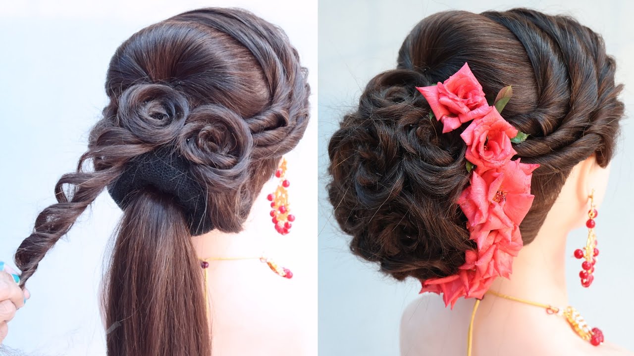 Photo of Messy bun with embellished pin for engagement